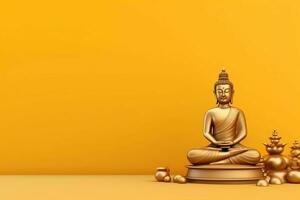 un Buda se sienta en en vesak Buda purnima día con Copiar espacio. antecedentes para vesak festival día concepto. vesak celebracion día saludos concepto por ai generado foto