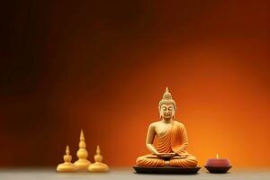 A buddha sits in in vesak buddha purnima day with copy space. Background for vesak festival day concept. Vesak celebration day greetings concept by AI Generated photo