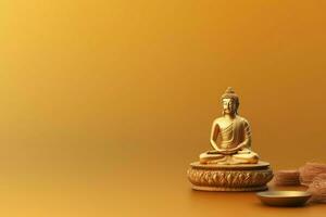 A buddha sits in in vesak buddha purnima day with copy space. Background for vesak festival day concept. Vesak celebration day greetings concept by AI Generated photo