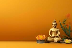 A buddha sits in in vesak buddha purnima day with copy space. Background for vesak festival day concept. Vesak celebration day greetings concept by AI Generated photo