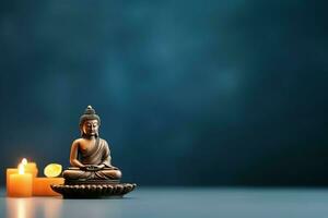 A buddha sits in in vesak buddha purnima day with copy space. Background for vesak festival day concept. Vesak celebration day greetings concept by AI Generated photo