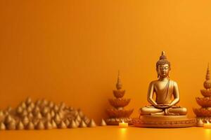A buddha sits in in vesak buddha purnima day with copy space. Background for vesak festival day concept. Vesak celebration day greetings concept by AI Generated photo