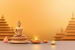 A buddha sits in in vesak buddha purnima day with copy space. Background for vesak festival day concept. Vesak celebration day greetings concept by AI Generated photo