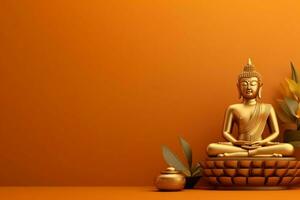 A buddha sits in in vesak buddha purnima day with copy space. Background for vesak festival day concept. Vesak celebration day greetings concept by AI Generated photo