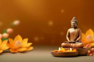 A buddha sits in in vesak buddha purnima day with copy space. Background for vesak festival day concept. Vesak celebration day greetings concept by AI Generated photo