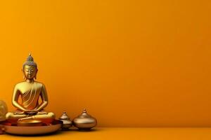 A buddha sits in in vesak buddha purnima day with copy space. Background for vesak festival day concept. Vesak celebration day greetings concept by AI Generated photo