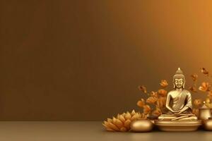 A buddha sits in in vesak buddha purnima day with copy space. Background for vesak festival day concept. Vesak celebration day greetings concept by AI Generated photo