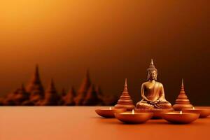 A buddha sits in in vesak buddha purnima day with copy space. Background for vesak festival day concept. Vesak celebration day greetings concept by AI Generated photo