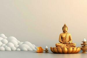 A buddha sits in in vesak buddha purnima day with copy space. Background for vesak festival day concept. Vesak celebration day greetings concept by AI Generated photo