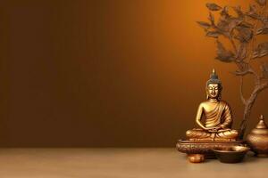A buddha sits in in vesak buddha purnima day with copy space. Background for vesak festival day concept. Vesak celebration day greetings concept by AI Generated photo