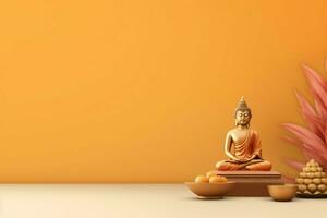 A buddha sits in in vesak buddha purnima day with copy space. Background for vesak festival day concept. Vesak celebration day greetings concept by AI Generated photo