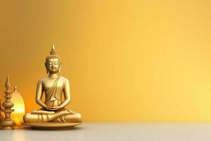 A buddha sits in in vesak buddha purnima day with copy space. Background for vesak festival day concept. Vesak celebration day greetings concept by AI Generated photo