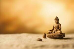 A buddha sits in in vesak buddha purnima day with copy space. Background for vesak festival day concept. Vesak celebration day greetings concept by AI Generated photo