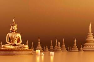 A buddha sits in in vesak buddha purnima day with copy space. Background for vesak festival day concept. Vesak celebration day greetings concept by AI Generated photo