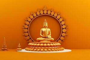 A buddha sits in in vesak buddha purnima day with copy space. Background for vesak festival day concept. Vesak celebration day greetings concept by AI Generated photo