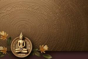 A buddha sits in in vesak buddha purnima day with copy space. Background for vesak festival day concept. Vesak celebration day greetings concept by AI Generated photo