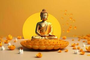 A buddha sits in in vesak buddha purnima day with copy space. Background for vesak festival day concept. Vesak celebration day greetings concept by AI Generated photo