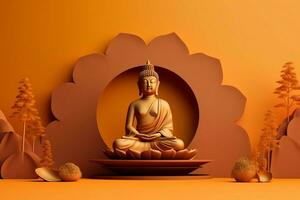 A buddha sits in in vesak buddha purnima day with copy space. Background for vesak festival day concept. Vesak celebration day greetings concept by AI Generated photo