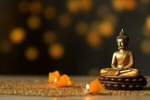 A buddha sits in in vesak buddha purnima day with copy space. Background for vesak festival day concept. Vesak celebration day greetings concept by AI Generated photo