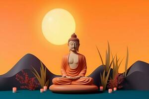 A buddha sits in in vesak buddha purnima day with copy space. Background for vesak festival day concept. Vesak celebration day greetings concept by AI Generated photo