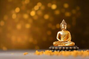 A buddha sits in in vesak buddha purnima day with copy space. Background for vesak festival day concept. Vesak celebration day greetings concept by AI Generated photo