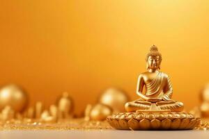 A buddha sits in in vesak buddha purnima day with copy space. Background for vesak festival day concept. Vesak celebration day greetings concept by AI Generated photo