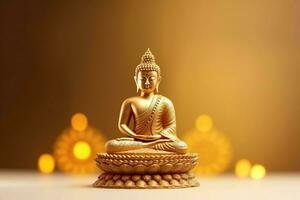 A buddha sits in in vesak buddha purnima day with copy space. Background for vesak festival day concept. Vesak celebration day greetings concept by AI Generated photo