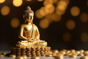 A buddha sits in in vesak buddha purnima day with copy space. Background for vesak festival day concept. Vesak celebration day greetings concept by AI Generated photo