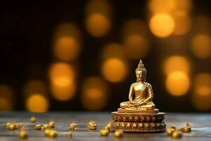 A buddha sits in in vesak buddha purnima day with copy space. Background for vesak festival day concept. Vesak celebration day greetings concept by AI Generated photo