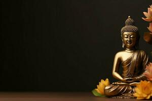 A buddha sits in in vesak buddha purnima day with copy space. Background for vesak festival day concept. Vesak celebration day greetings concept by AI Generated photo