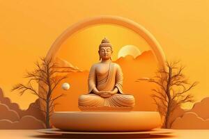 A buddha sits in in vesak buddha purnima day with copy space. Background for vesak festival day concept. Vesak celebration day greetings concept by AI Generated photo