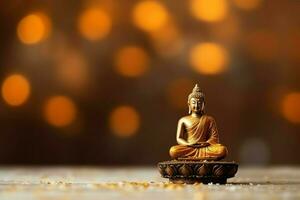 A buddha sits in in vesak buddha purnima day with copy space. Background for vesak festival day concept. Vesak celebration day greetings concept by AI Generated photo