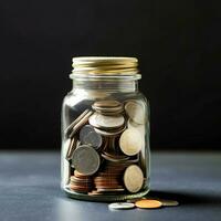 un vaso botella con apilar de monedas dinero y un graduación sombrero en cima. ahorro dinero y educativo éxito concepto por ai generado foto