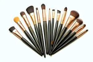 Set of professional makeup brushes cosmetic accessories set on white background. Makeup tool concept by AI Generated photo