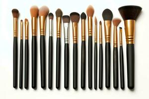 Set of professional makeup brushes cosmetic accessories set on white background. Makeup tool concept by AI Generated photo