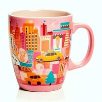 A mug with a doodle hand drawn new york or summer design on it. Mug mockup and hand drawn doodle concept by AI Generated photo