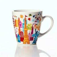 A mug with a doodle hand drawn new york or summer design on it. Mug mockup and hand drawn doodle concept by AI Generated photo