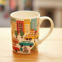 A mug with a doodle hand drawn new york or summer design on it. Mug mockup and hand drawn doodle concept by AI Generated photo