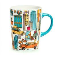 A mug with a doodle hand drawn new york or summer design on it. Mug mockup and hand drawn doodle concept by AI Generated photo