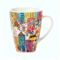 A mug with a doodle hand drawn new york or summer design on it. Mug mockup and hand drawn doodle concept by AI Generated photo