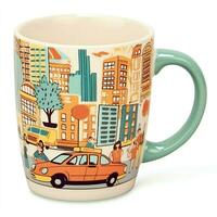 A mug with a doodle hand drawn new york or summer design on it. Mug mockup and hand drawn doodle concept by AI Generated photo