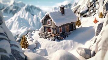 A painting of a cozy cottage covered by snow, Generative ai photo