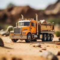 Conceptual Photo Picture of a toy truck in the dry desert, Generative ai