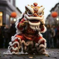 Dragon or lion dance show barongsai in celebration chinese lunar new year festival. Asian traditional concept by AI Generated photo