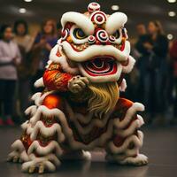 Dragon or lion dance show barongsai in celebration chinese lunar new year festival. Asian traditional concept by AI Generated photo