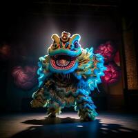 Dragon or lion dance show barongsai in celebration chinese lunar new year festival. Asian traditional concept by AI Generated photo