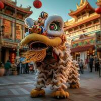 Dragon or lion dance show barongsai in celebration chinese lunar new year festival. Asian traditional concept by AI Generated photo