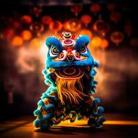 Dragon or lion dance show barongsai in celebration chinese lunar new year festival. Asian traditional concept by AI Generated photo