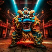 Dragon or lion dance show barongsai in celebration chinese lunar new year festival. Asian traditional concept by AI Generated photo