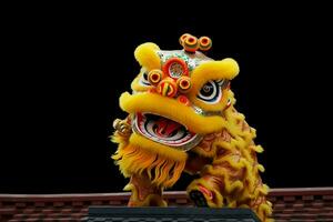 Dragon or lion dance show barongsai in celebration chinese lunar new year festival. Asian traditional concept by AI Generated photo